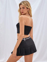 Sweet Black & Pink Strapless Crop Top And Ultra-Short Skirt Set